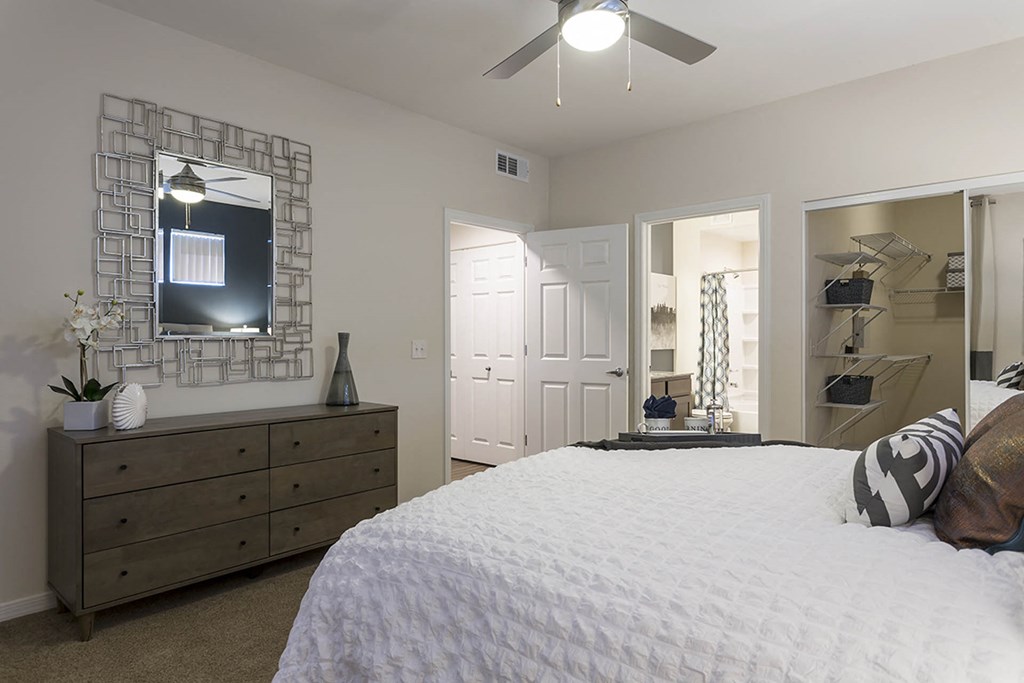 Bedroom with mirror at The View at Horizon Ridge, Nevada