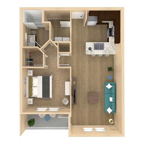 1 bed 1bath Horizon Floor Plan with 821 square feet at The Oasis at Lake Bennet, Ocoee