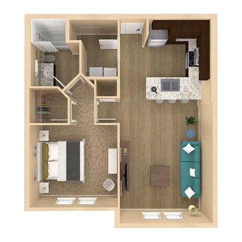 1 bed 1bath Sanctuary Floor Plan with 772 square feet at The Oasis at Lake Bennet, Florida