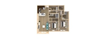 a 3d floor plan with a bedroom and a living room