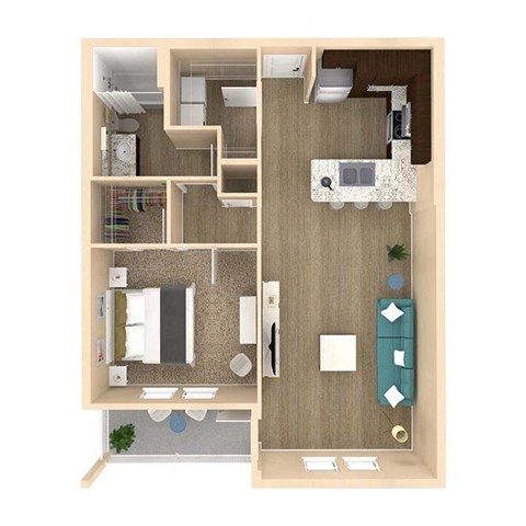 a floor plan with a bedroom and a living room