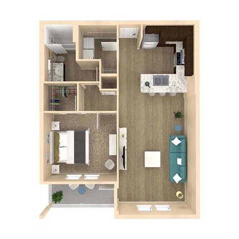 1 bed 1 bath Horizon Floor Plan at The Oasis at Highwoods Preserve, Tampa, FL