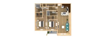 a model of a house with a bedroom and a living room