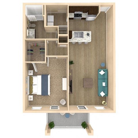 1 bed 1 bath Allure floorplan with 868 square feet at The Oasis at Crosstown, Orlando, FL, 32807
