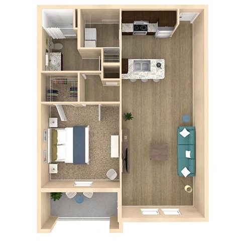 1 bed 1 bath Horizon floor plan with 878 square feet at The Oasis at Crosstown, Orlando, FL