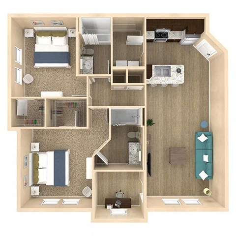 2 bed 2 bath Oasis floor plan with 1204 square feet at The Oasis at Crosstown, Florida, 32807
