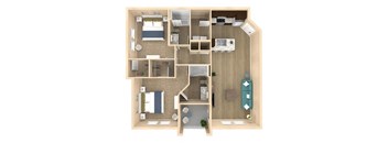 2 bed 2 bath Palm floor plan with 1133 square feet at The Oasis at Crosstown, Orlando, FL, 32807