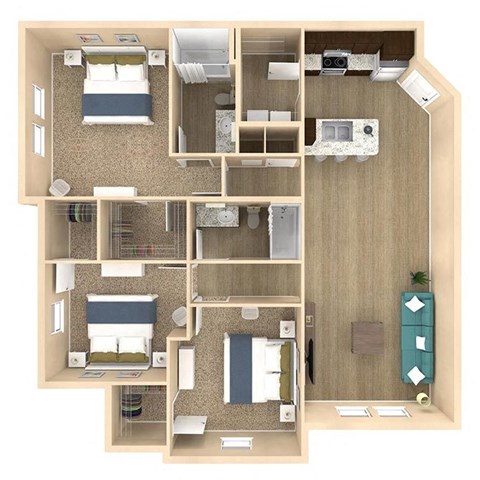 3 bed 2 bath Retreat floor plan with 1386 square feet at The Oasis at Crosstown, Orlando, 32807