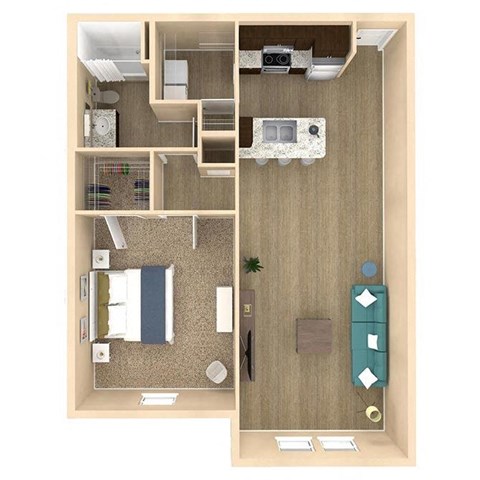 1 bed 1 bath Sanctuary floor plan with 915 square feet at The Oasis at Crosstown, Orlando, 32807