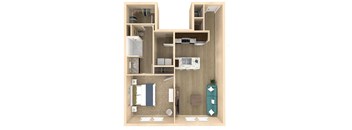 1 bed 1 bath Serenity floor plan with 820 square feet at The Oasis at Crosstown, Orlando, Florida