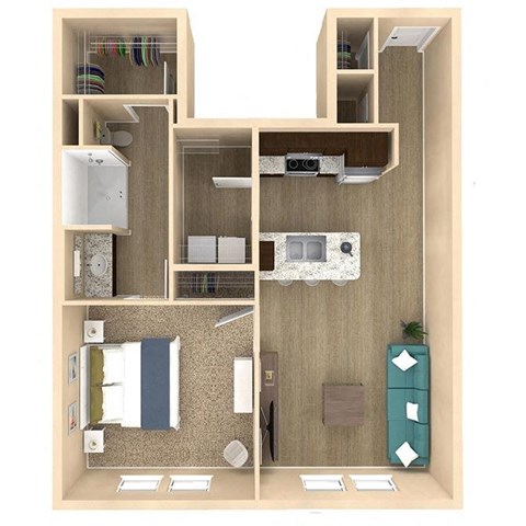 1 bed 1 bath Serenity floor plan with 820 square feet at The Oasis at Crosstown, Orlando, Florida
