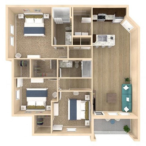 3 bed 2 bath Vista floor plan with 1333 square feet at The Oasis at Crosstown, Orlando, FL