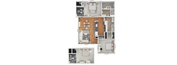 A floor plan of a house with three bedrooms, a living room, a kitchen, and a bathroom.