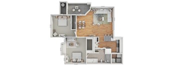 A floor plan of a house with a kitchen, living room, and two bedrooms.