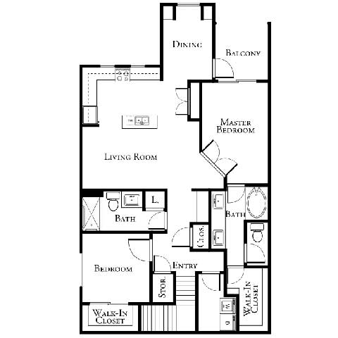 a floor plan of a house with two floors and a staircase