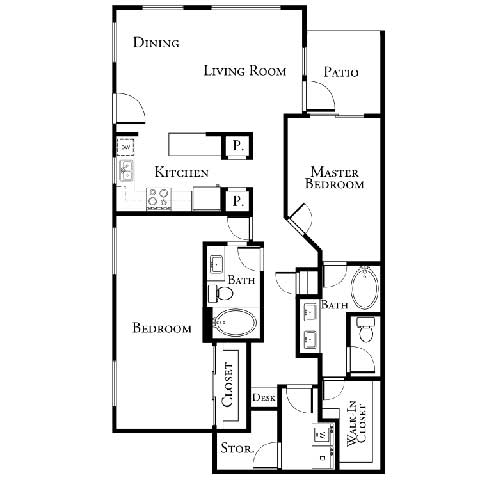 2 bed 2 bath floor plan D at The Cantera by Picerne, Las Vegas, NV, 89139