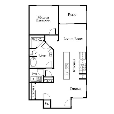 1 bed 1 bath floor plan D at The Cantera by Picerne, Las Vegas, NV