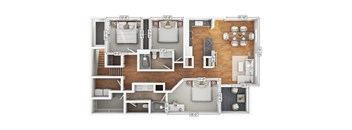 A floor plan of an apartment with dimensions of each room.