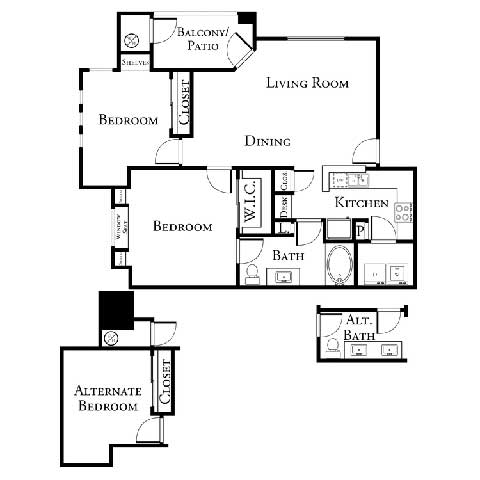 2 bed 1 bath floor plan A at The Covington by Picerne, Las Vegas, NV, 89139