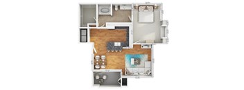 A floor plan of a house with a living room, dining room, kitchen, and bathrooms.