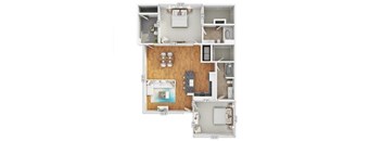 A floor plan of a house with a kitchen, living room, and two bedrooms.