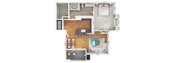 A floor plan of a house with a living room, dining room, kitchen, and bathrooms.