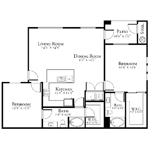2 bed 2 bath floor plan b at The View at Horizon Ridge, Henderson, NV