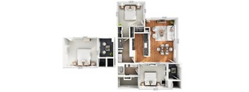 A floor plan of a house with four different rooms.