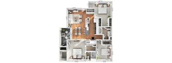 A floor plan of an apartment with multiple rooms and labeled with dimensions.