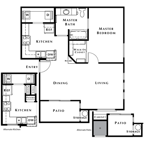 1 Bedroom 1 Bath Floor Plan at The Pavilions by Picerne, Nevada, 89166