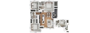 A floor plan of a house with a kitchen, living room, and two bedrooms.