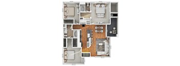 A floor plan of a house with a kitchen, living room, and two bedrooms.
