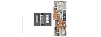 A floor plan of a two-story residential building with a garage on the first floor and a living area on the second floor.