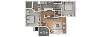 A floor plan of a house with a living room, dining room, kitchen, and bedrooms.