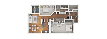 A floor plan of a house with a kitchen, living room, dining room, and bedrooms.