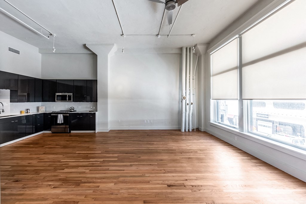 Mid Elm Lofts kitchen and living area in Dallas, TX