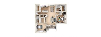 3D 2A Floor Plan at Grand Reserve at Columbus Apartments in Columbus, Georgia, GA