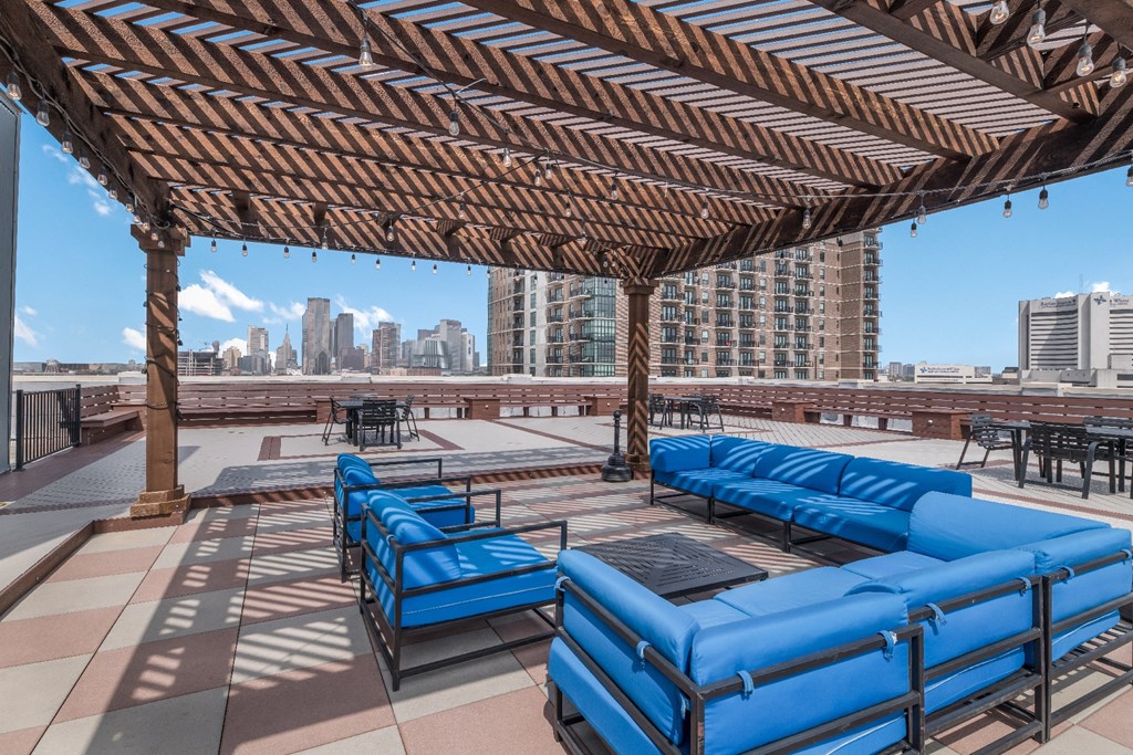 a view of the skyline from the roof deck