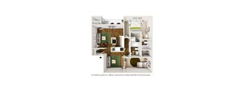 3D rendering of D9 floor plan furnished at Windridge on the Parkway in Dallas, TX