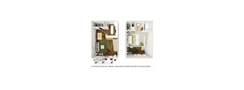 3D rendering of T2 floor plan furnished at Windridge on the Parkway in Dallas, TX