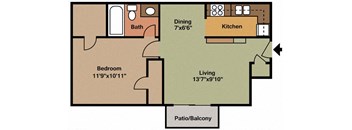 A1 Floor Plan at 600 Baylor Apartments in Longview, Texas, TX
