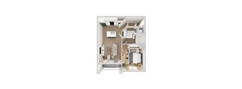 A 3D rendered apartment floor plan for Chapel Park's A1