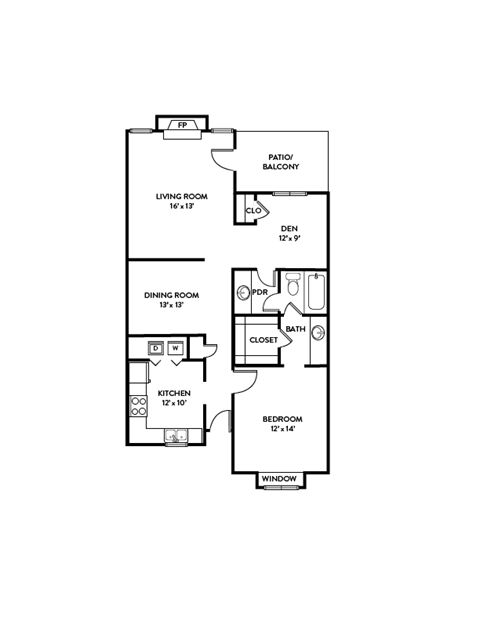 Maverick floor plan, 1bed, 1bath, 970sf, Chisholm Place Apartments in Plano, TX