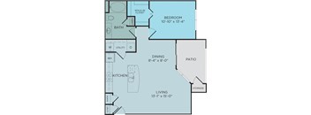 A2 floor plan, 1bed 1 bath and 830 square feet. Hilltops in Conroe, TX