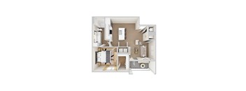A 3D rendered apartment floor plan for Chapel Park's A2