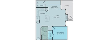 A3 floor plan, 1bed 1bad and 814 square feet. Hilltops in Conroe, TX
