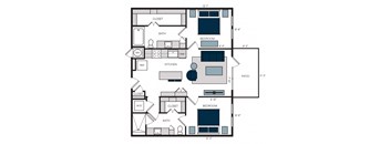 B1, 2Bed/2Bath, 1,008 sq. ft. at the Alastair at Aria Village Apartments in Sandy Springs, GA