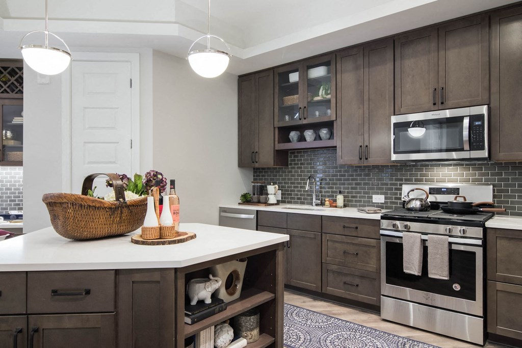 Gas Range And Built-in Microwaves at The Alastair at Aria Village, Sandy Springs, GA, 30328