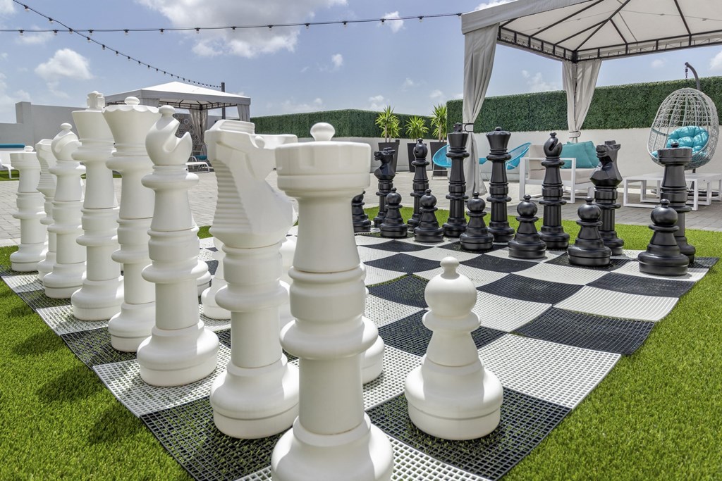 Lifesize Chess Board on Rooftop Amenity Deck at Alameda West, Miami, FL