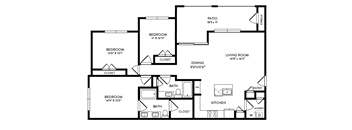 floor plan for the Buttercup floor plan at the Avery Oaks apartments